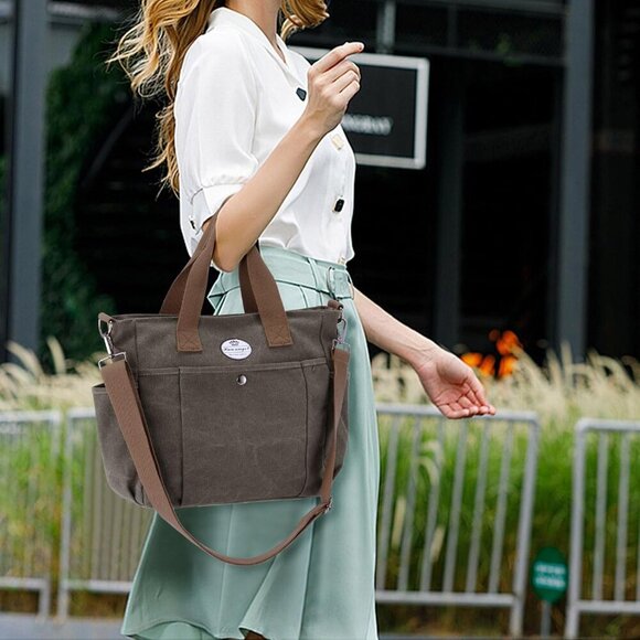 Eco-Friendly Grey Canvas Tote for Women - Lightweight Crossbody and Work Bag - Picture 7 of 8